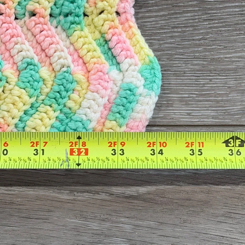 Handmade Crochet Baby Blanket Pastel Pink Yellow Green Chevron Ripple 34x29